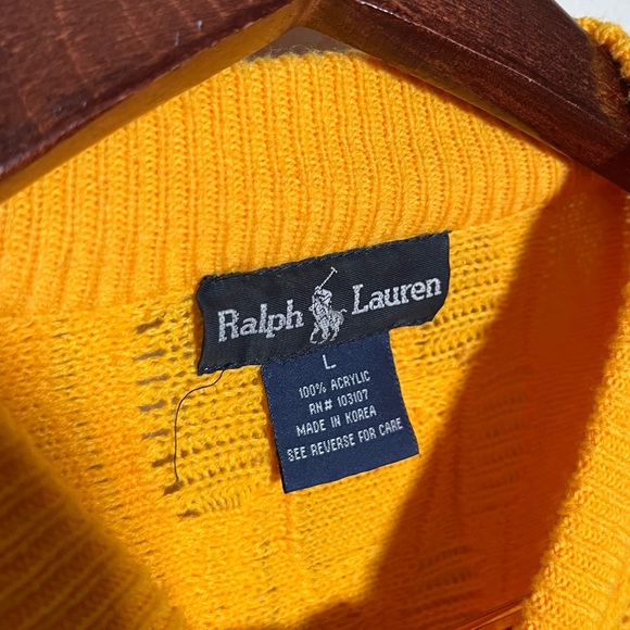 Vintage 1990s Ralph Lauren “Coogi Style” Yellow Sweater Jumper Men’s Large - Picture 5 of 5